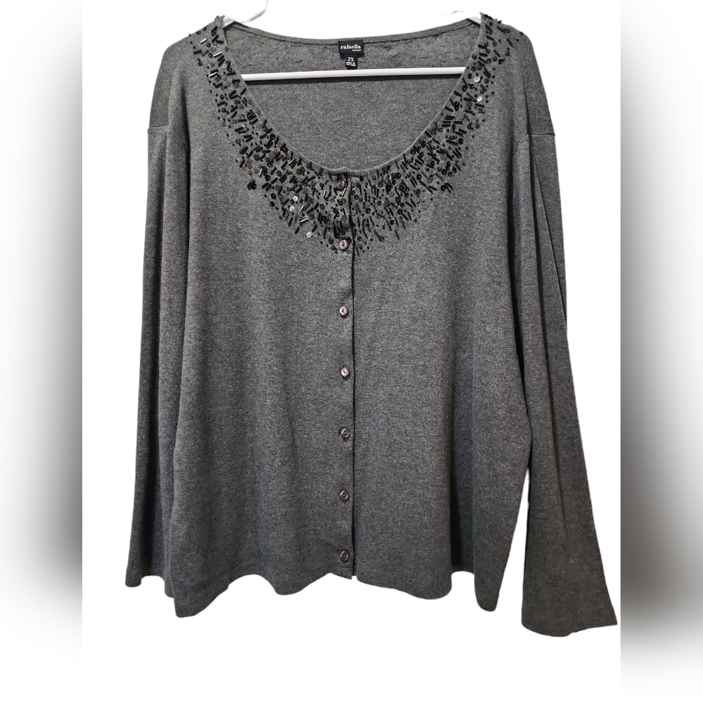 SWEATER by RAFAELLA 2x women's beaded dark gray long sleeve - Picture 1 of 6